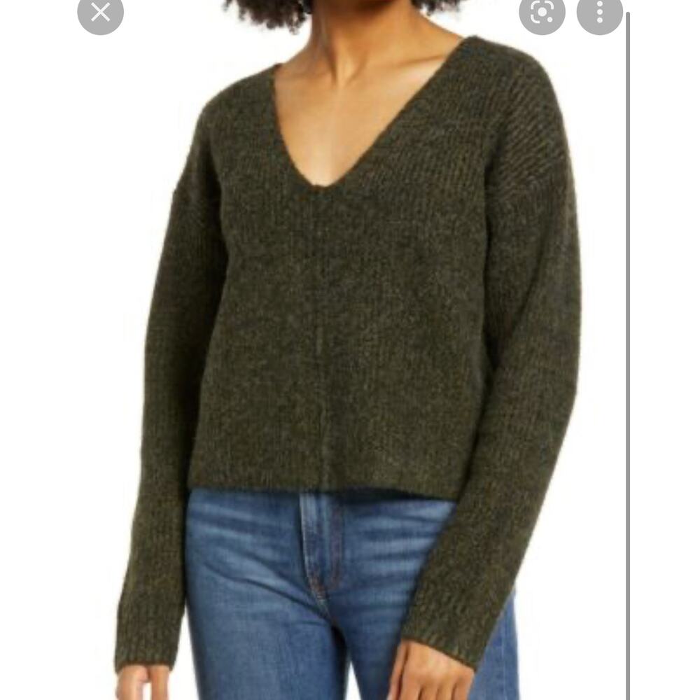 Bp. olive night Marl weekend cozy v neck ribbed‎ sweater size Large NEW